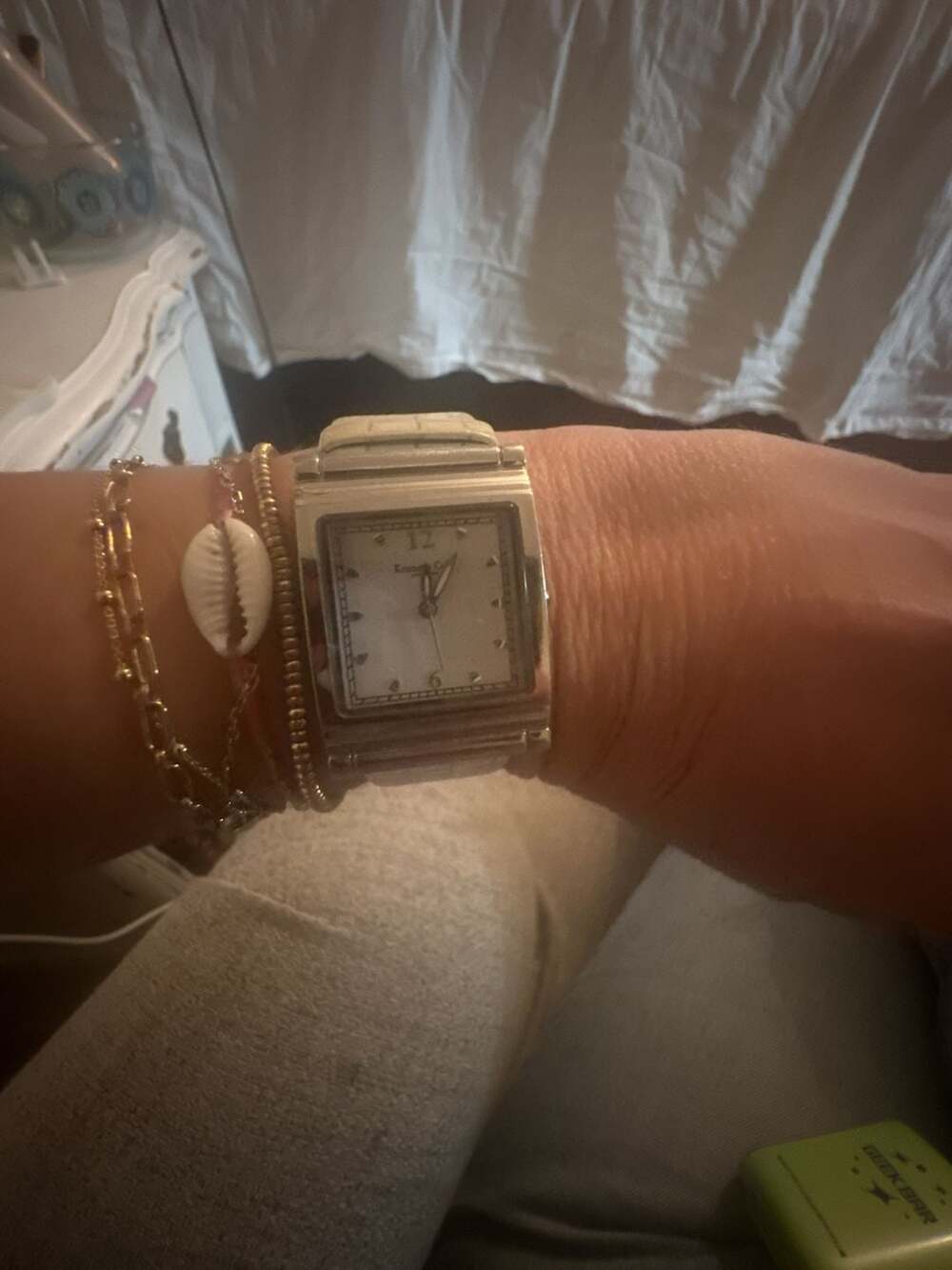 Kenneth Cole New York Square Case Women's Watch with Textured White Leather Stra